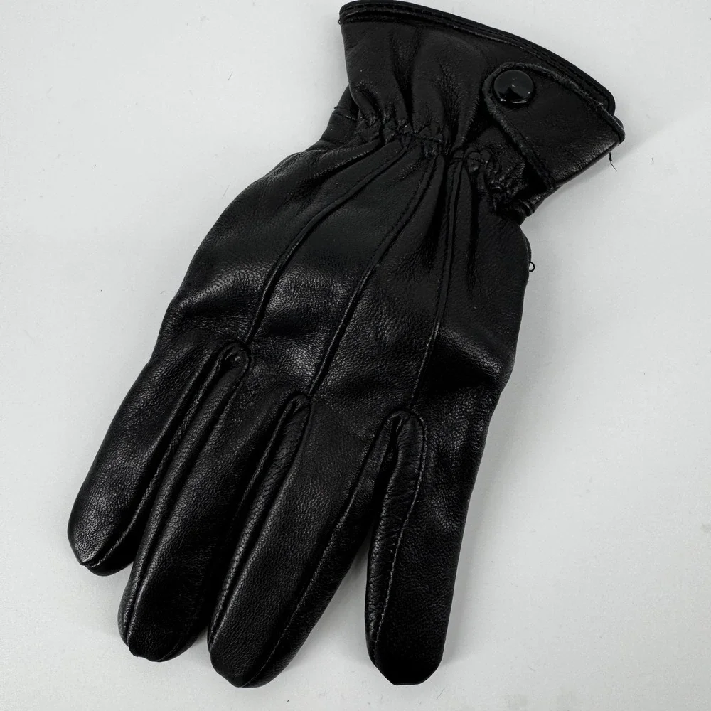AJ Huntworth Black Leather Thinsulate Insulated Gloves Snap Wrist Womens Small